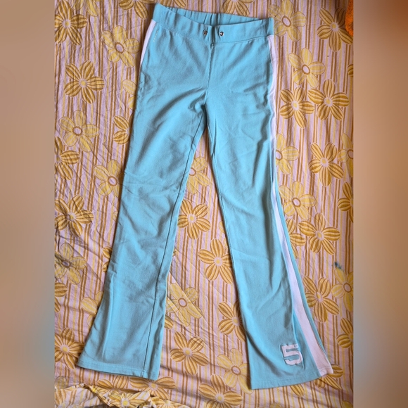BONGO Pants - BONGO Light Blue Stretch Track Pants with White Side Stripe